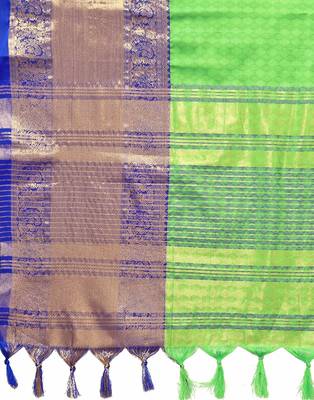 Parrot Blue Jacquard Soft Aura Silk Woven Saree With Silk Blouse Piece 5