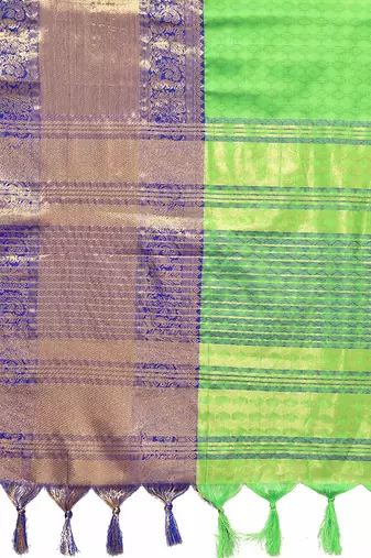 Parrot Blue Jacquard Soft Aura Silk Woven Saree With Silk Blouse Piece