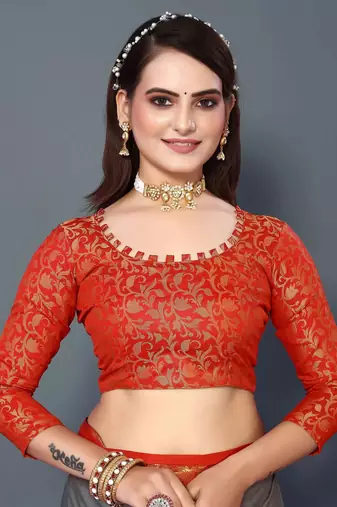 Pista Red Jacquard Soft Aura Silk Woven Saree With Silk Blouse Piece