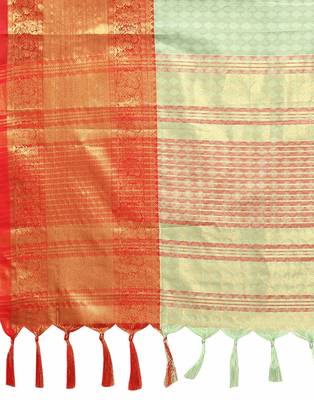Pista Red Jacquard Soft Aura Silk Woven Saree With Silk Blouse Piece 5