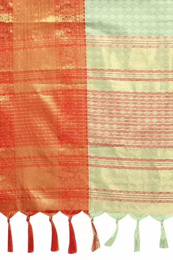 Pista Red Jacquard Soft Aura Silk Woven Saree With Silk Blouse Piece