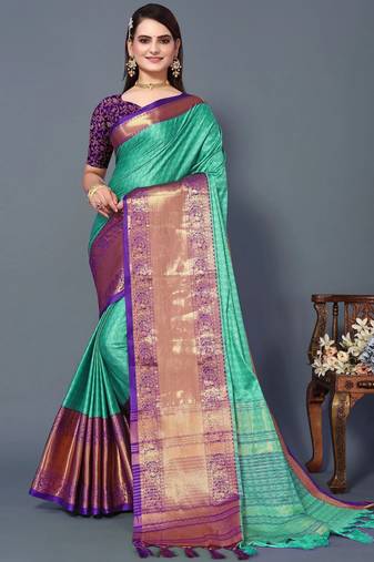 Rexona Purple Jacquard Soft Aura Silk Woven Saree With Silk Blouse Piece