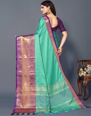 Rexona Purple Jacquard Soft Aura Silk Woven Saree With Silk Blouse Piece 2