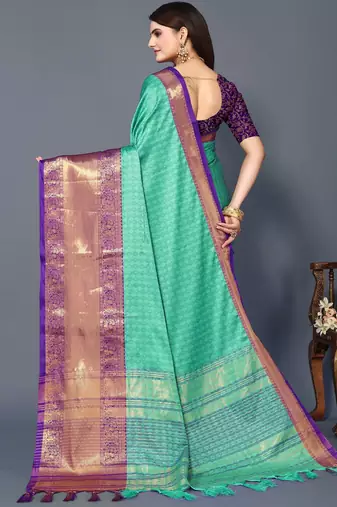 Rexona Purple Jacquard Soft Aura Silk Woven Saree With Silk Blouse Piece