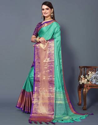 Rexona Purple Jacquard Soft Aura Silk Woven Saree With Silk Blouse Piece 3