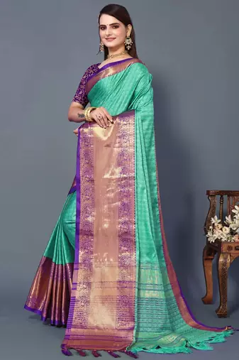 Rexona Purple Jacquard Soft Aura Silk Woven Saree With Silk Blouse Piece