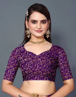 Rexona Purple Jacquard Soft Aura Silk Woven Saree With Silk Blouse Piece 4