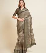 Cofee Digital Printed Zari Border Silk Blend  Bollywood Partywear Saree