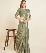 Light Green Digital Printed Zari Border Silk Blend  Bollywood Partywear Saree
