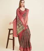 Red Digital Printed Zari Border Silk Blend  Bollywood Partywear Saree