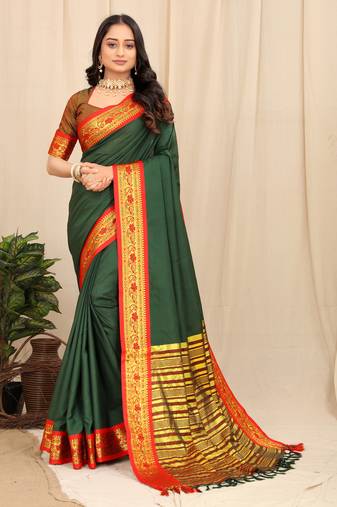 Green Self Jacqurd Fancy Silk Dharmavarm Saree With Blouse
