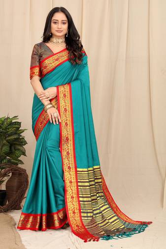 Rama Self Jacqurd Fancy Silk Dharmavarm Saree With Blouse