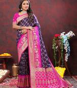 Women's latest design blue and pink color bandhani patola silk saree with blouse piece
