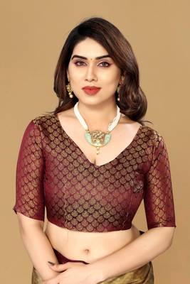 Beige self jacqurd cotton silk dharmavarm saree with blouse 5