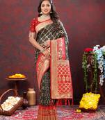 Women's latest design green color bandhani patola silk saree with blouse piece