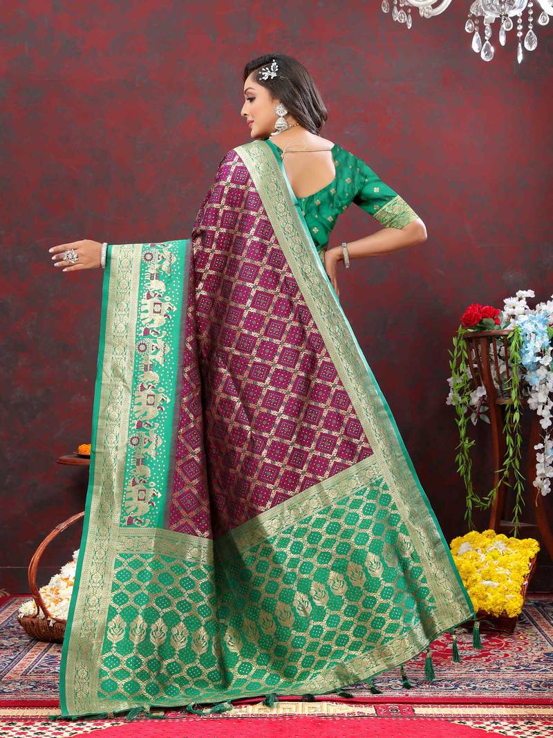 Pretty Maroon Georgette Wedding Bandhani Patola Saree main image 0