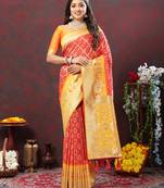 Women's latest design red color bandhani patola silk saree with blouse piece