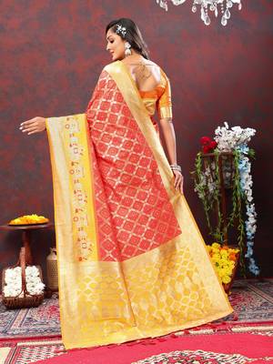 Women's latest design red color bandhani patola silk saree with blouse piece 3