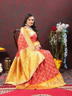 Women's latest design red color bandhani patola silk saree with blouse piece 5