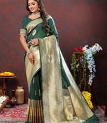 Women's latest design bottlegreen color soft silk saree with blouse piece