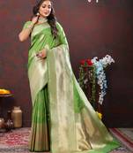 Women's latest design green color soft silk saree with blouse piece
