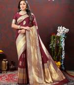 Women's latest design maroon color soft silk saree with blouse piece