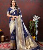 Women's latest design navy color soft silk saree with blouse piece