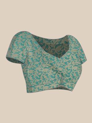 Lemon Rama Green Self Jacqurd Cotton Silk Dharmavarm Saree With Blouse 4