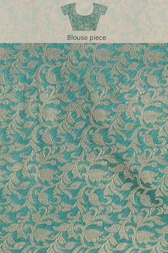 Lemon Rama Green Self Jacqurd Cotton Silk Dharmavarm Saree With Blouse