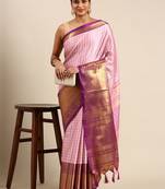 Peach Self Jacqurd Cotton Silk Dharmavarm Saree With Blouse