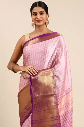 Peach Self Jacqurd Cotton Silk Dharmavarm Saree With Blouse