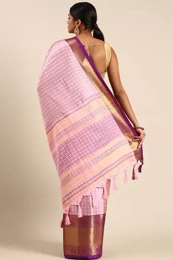 Peach Self Jacqurd Cotton Silk Dharmavarm Saree With Blouse