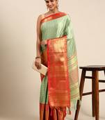 Pista Green Self Jacqurd Cotton Silk Dharmavarm Saree With Blouse