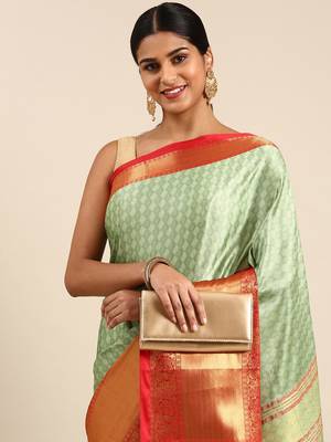 Pista Green Self Jacqurd Cotton Silk Dharmavarm Saree With Blouse 2