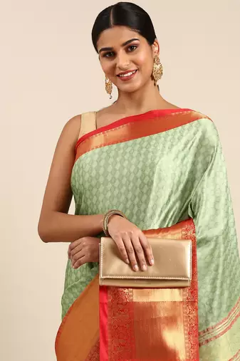 Pista Green Self Jacqurd Cotton Silk Dharmavarm Saree With Blouse