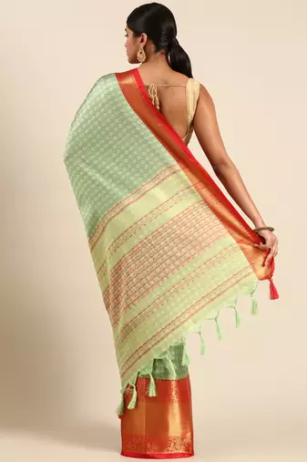 Pista Green Self Jacqurd Cotton Silk Dharmavarm Saree With Blouse