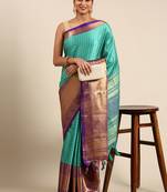 Rexona Blue Self Jacqurd Cotton Silk Dharmavarm Saree With Blouse