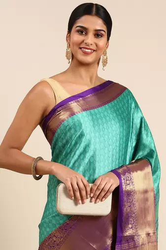 Rexona Blue Self Jacqurd Cotton Silk Dharmavarm Saree With Blouse