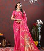 Women's latest design pink color paithani silk saree with blouse piece