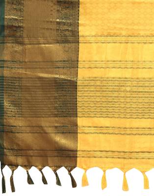 Yellow Self Jacqurd Cotton Silk Dharmavarm Saree With Blouse 5