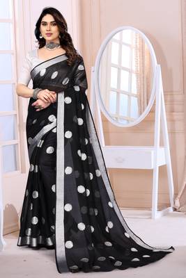 Black Chanderi Silk Saree 1