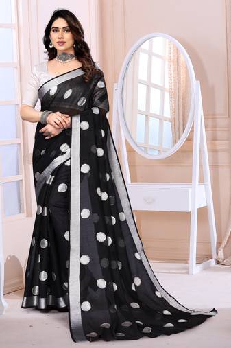 Black Chanderi Silk Saree
