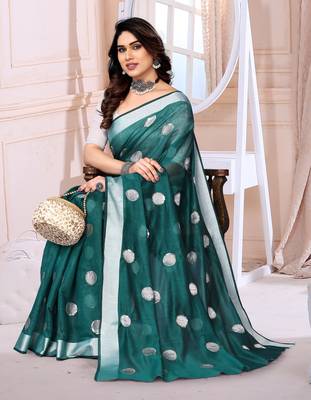 Green Sequince Embrodery Chanderi Silk Fancy Saree With Blouse 2