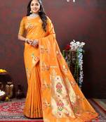 Women's latest design orange color paithani silk saree with blouse piece
