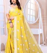 Yellow Sequince Embrodery Chanderi Silk Fancy Saree With Blouse