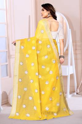 Yellow Sequince Embrodery Chanderi Silk Fancy Saree With Blouse 2
