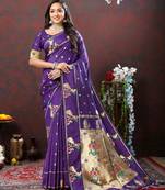 Women's latest design purple color paithani silk saree with blouse piece