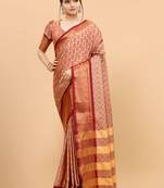 Beige Woven Checks Work Cotton Silk Dharmavaram Saree