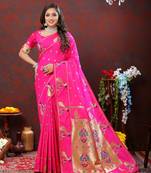 Women's latest design rani color paithani silk saree with blouse piece