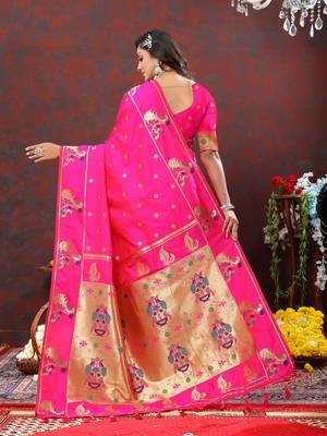 Women's latest design rani color paithani silk saree with blouse piece 3